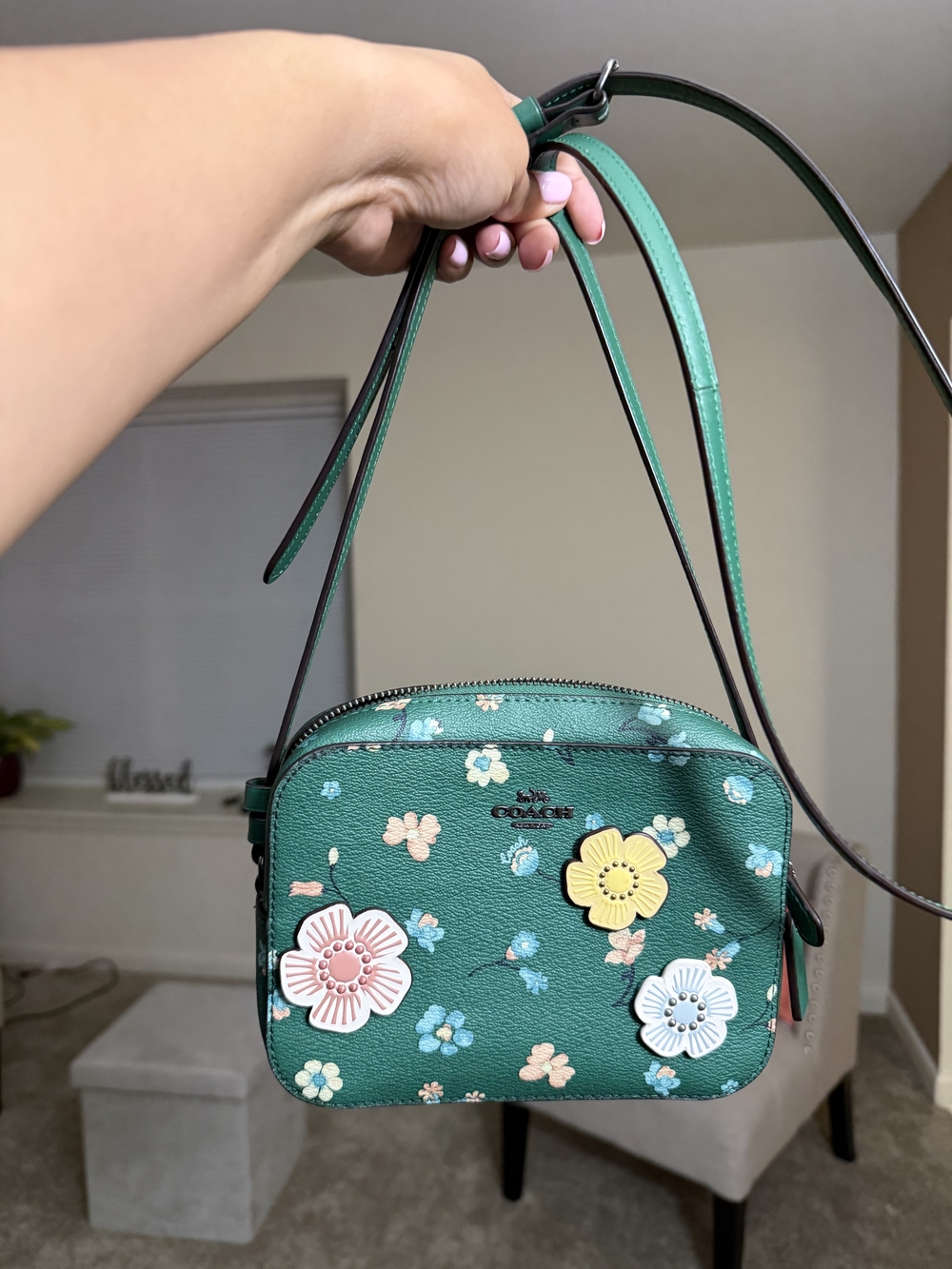 Coach Green Floral Mini Jamie Crossbody Bag